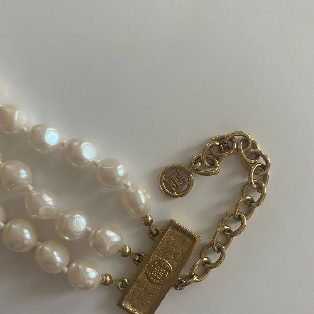 Givenchy Cream Pearl Triple-Strand Necklace with Gold Accents